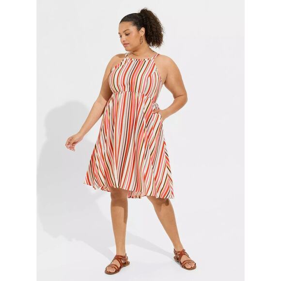 Torrid women’s halter midi dress striped sleeveless romantic pockets plus size - Picture 1 of 14